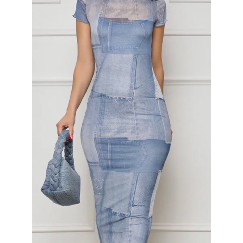 Blue Patchwork Denim Dress New With Tags